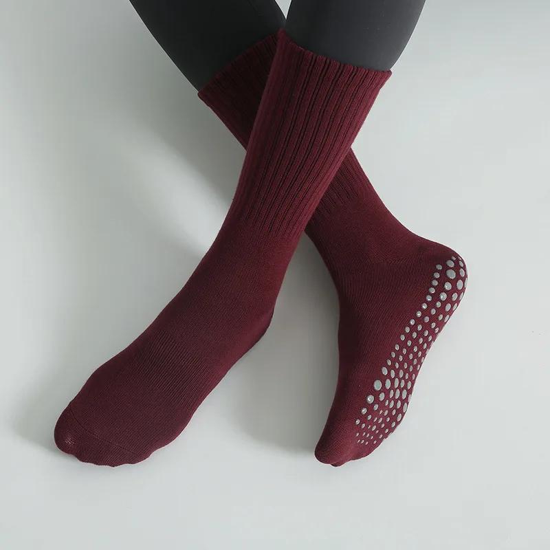 Chaussettes de yoga professionnelles pour femmes - Coton mi-tube antidérapant silicone fitness pilates