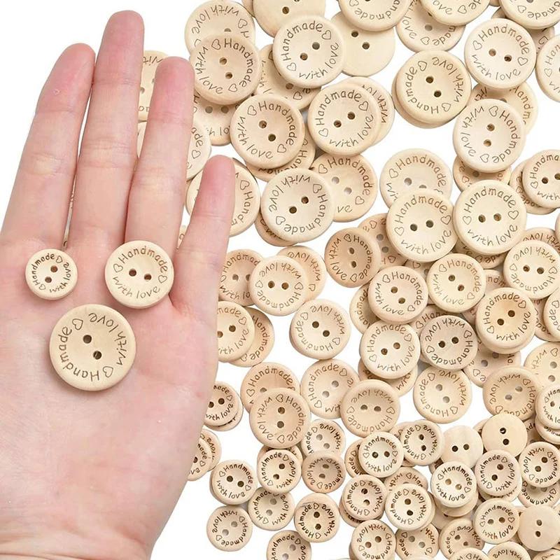50/100 pièces boutons en bois faits à la main 15/20/25mm boutons ronds de couture en bois en vrac br