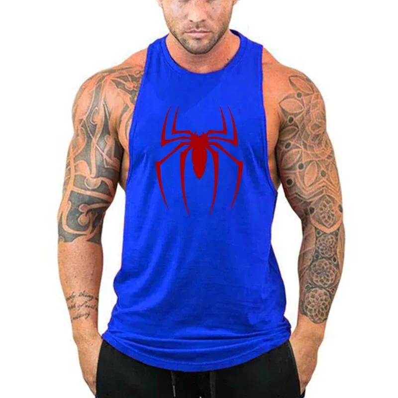 Débardeur de course imprimé araignée rouge, T-Shirt sans manches respirant en coton pour hommes, vêt