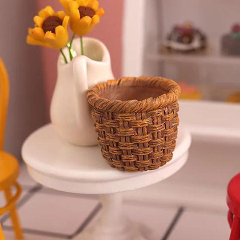 Mini panier de rangement des aliments et légumes tissé à la main, maison de courses mignonnes, cadre