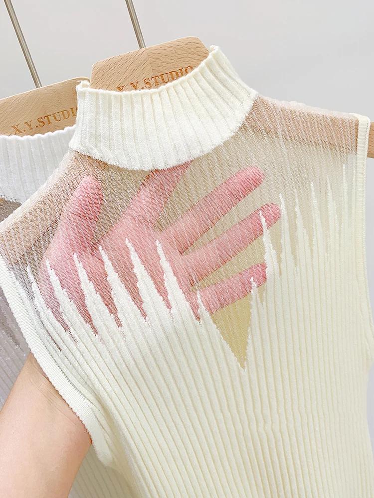 Haut tricoté en maille pour femmes, débardeur Y2K, gilet demi-cou, pull sans manches, Chic, découpé,
