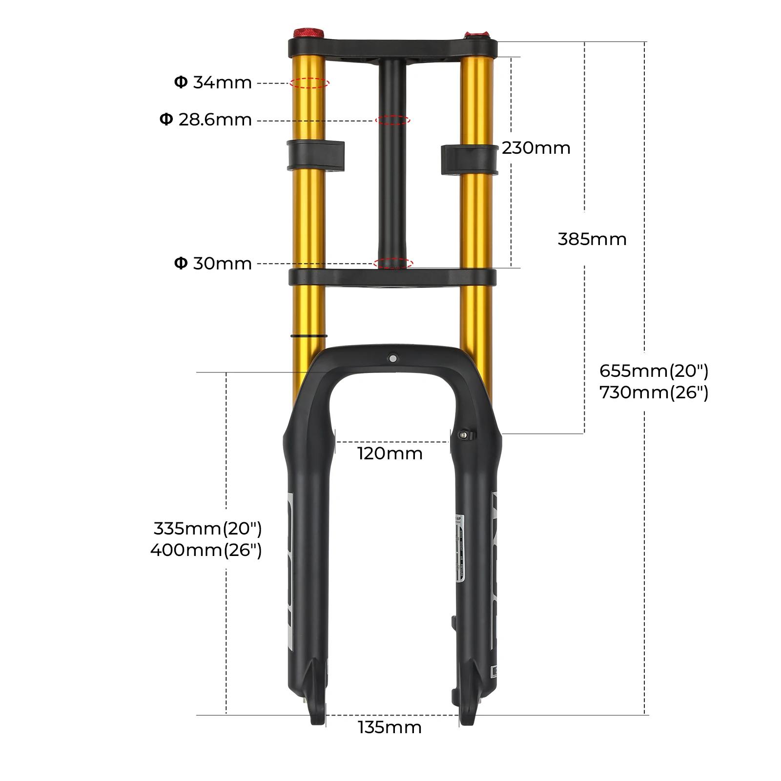 BOLANY fourche avant de neige à Double épaule 20*4.0 pouces/26*4.0 pouces fourche vtt 130mm fourche