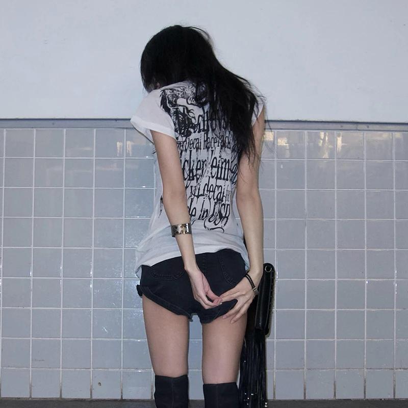Karrram japonais Y2k lettre impression T-shirt Trashy 2000s Style tatouage T-shirt Vintage Harajuku