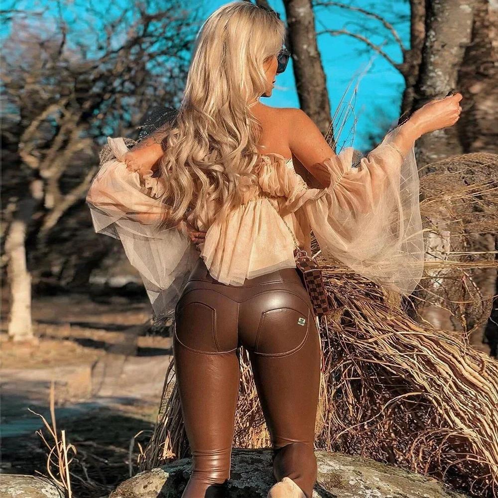 Shascullfites-Leggings moulants en similicuir PU, pantalons push-up taille haute, pantalons slim ext