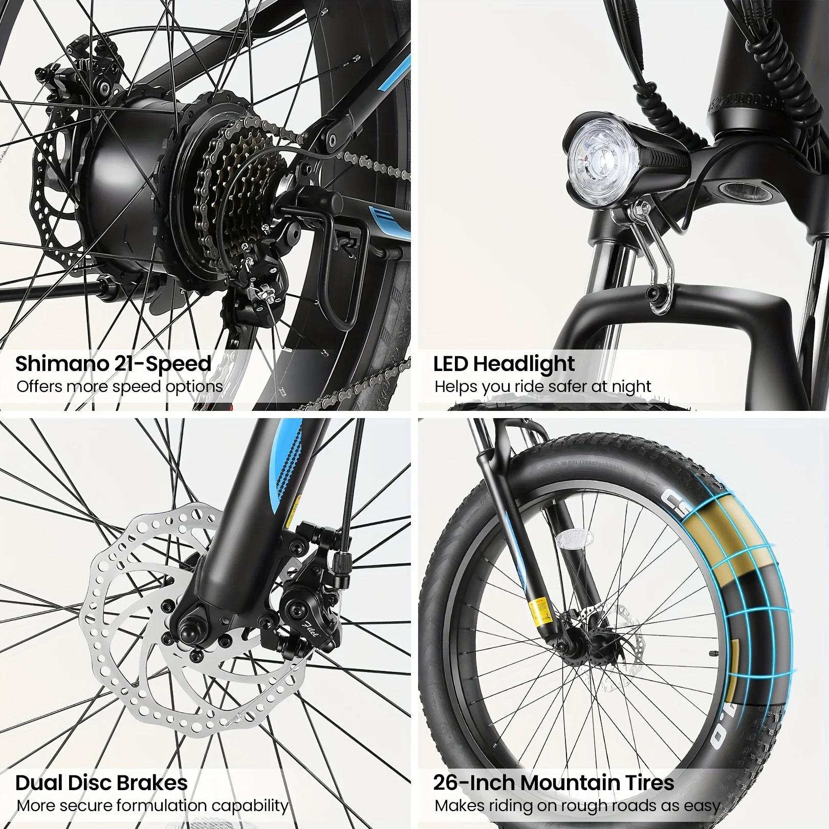 Vélo Électrique Pliable de 26 Pouces x 4.0 avec Moteur Sans Balais de 500W, 48V, 10Ah, 20MPH, pour A