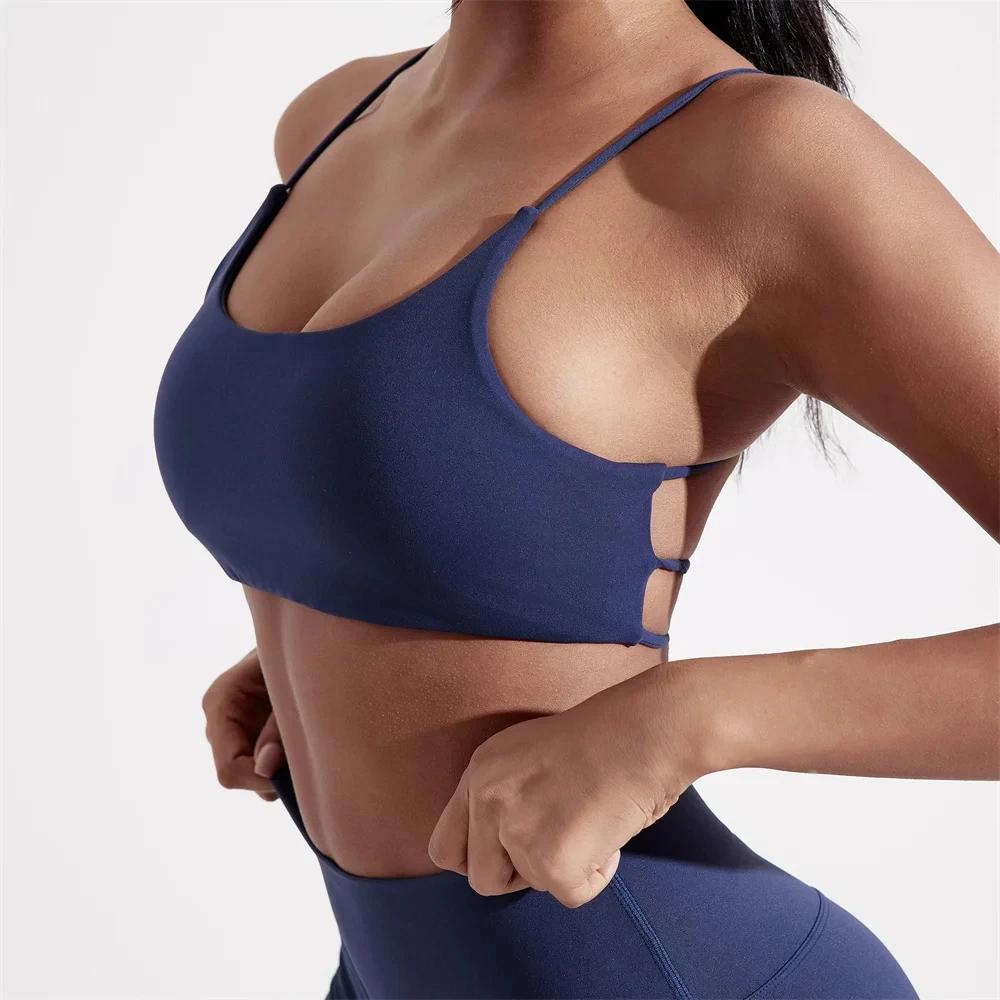 Soutien-gorge de sport pour femmes, sous-vêtements de couleur unie, dos croisé, Fitness, haut de Yog