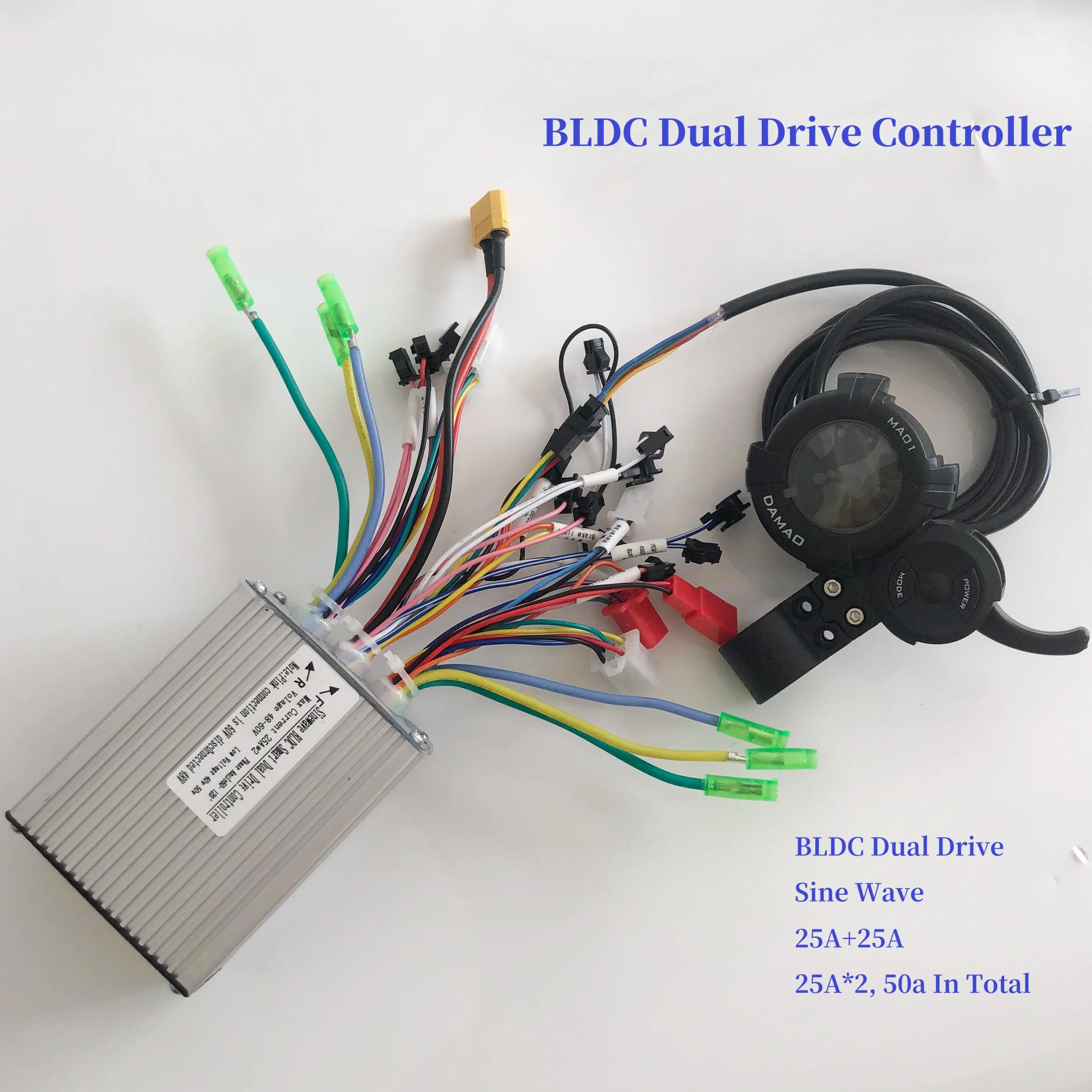 Contrôleur à double entraînement avec écran LCD 25A + 25A en 1 pièce pour moteur 36V 48V 60v 800W 10