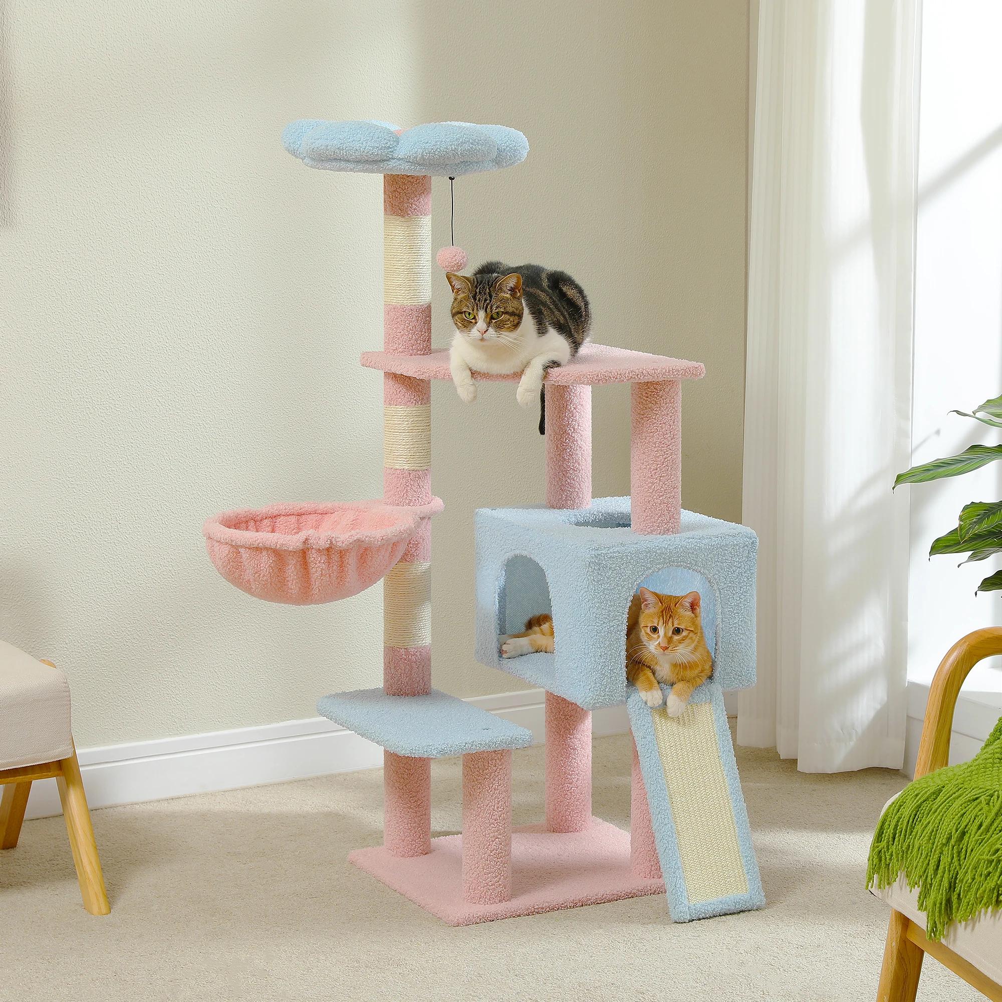 Tour d'arbre à chat à plusieurs niveaux avec poteaux à gratter recouverts de sisal, condo mignon pou