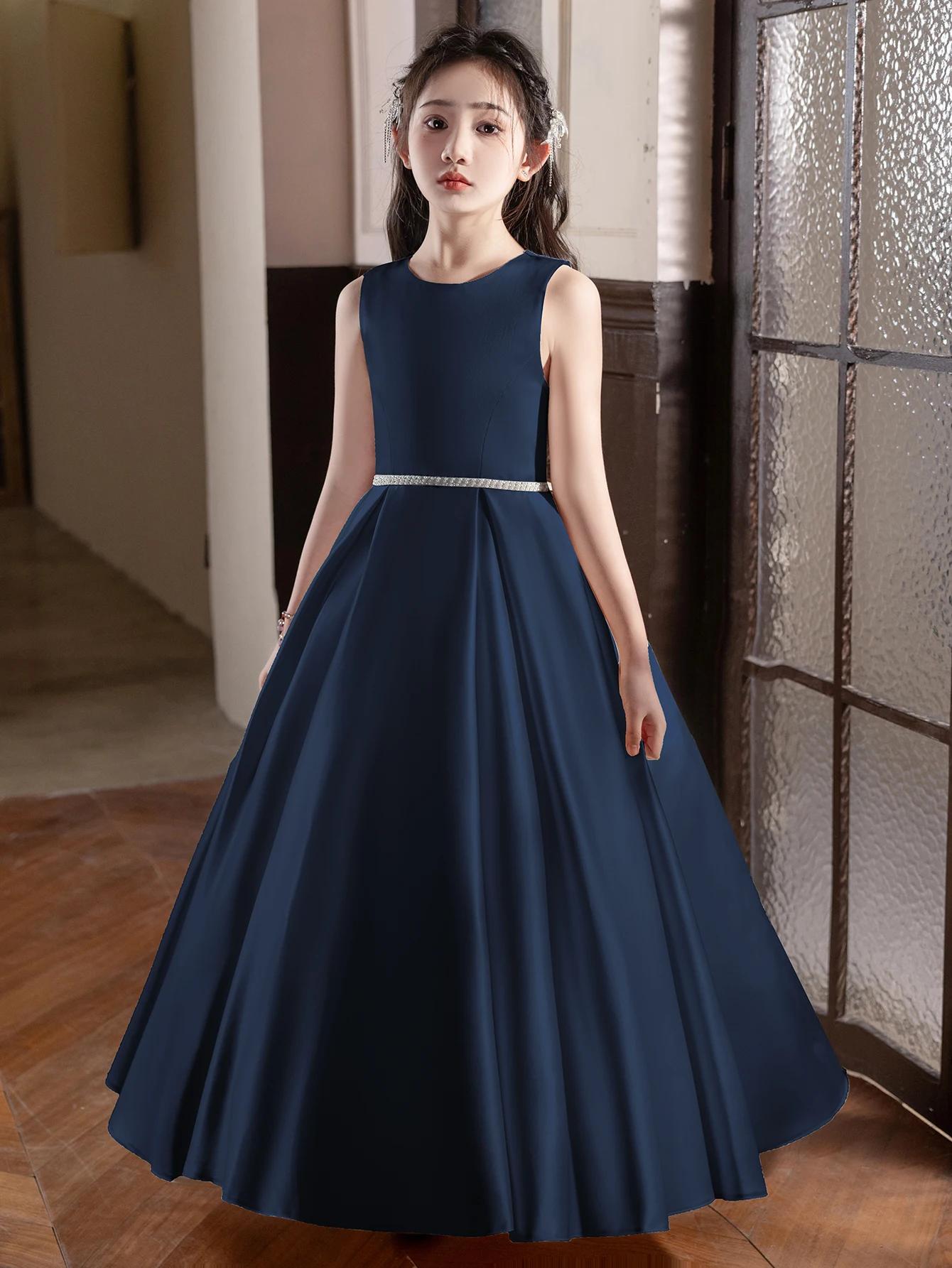 Robe longue bleu roi pour adolescente, robe de soirée, robe de demoiselle d'honneur avec grand nœud,