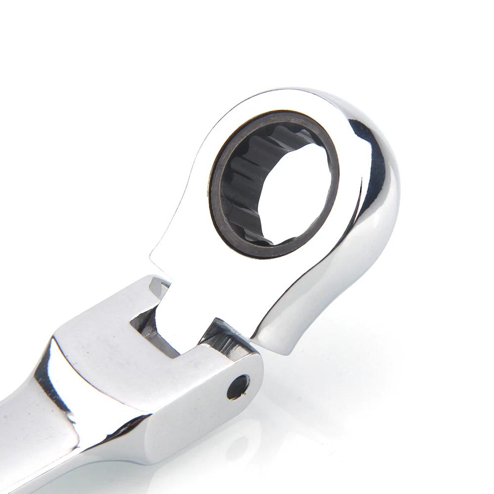 Clé à cliquet monobloc 72 dents à tête flexible finition miroir
