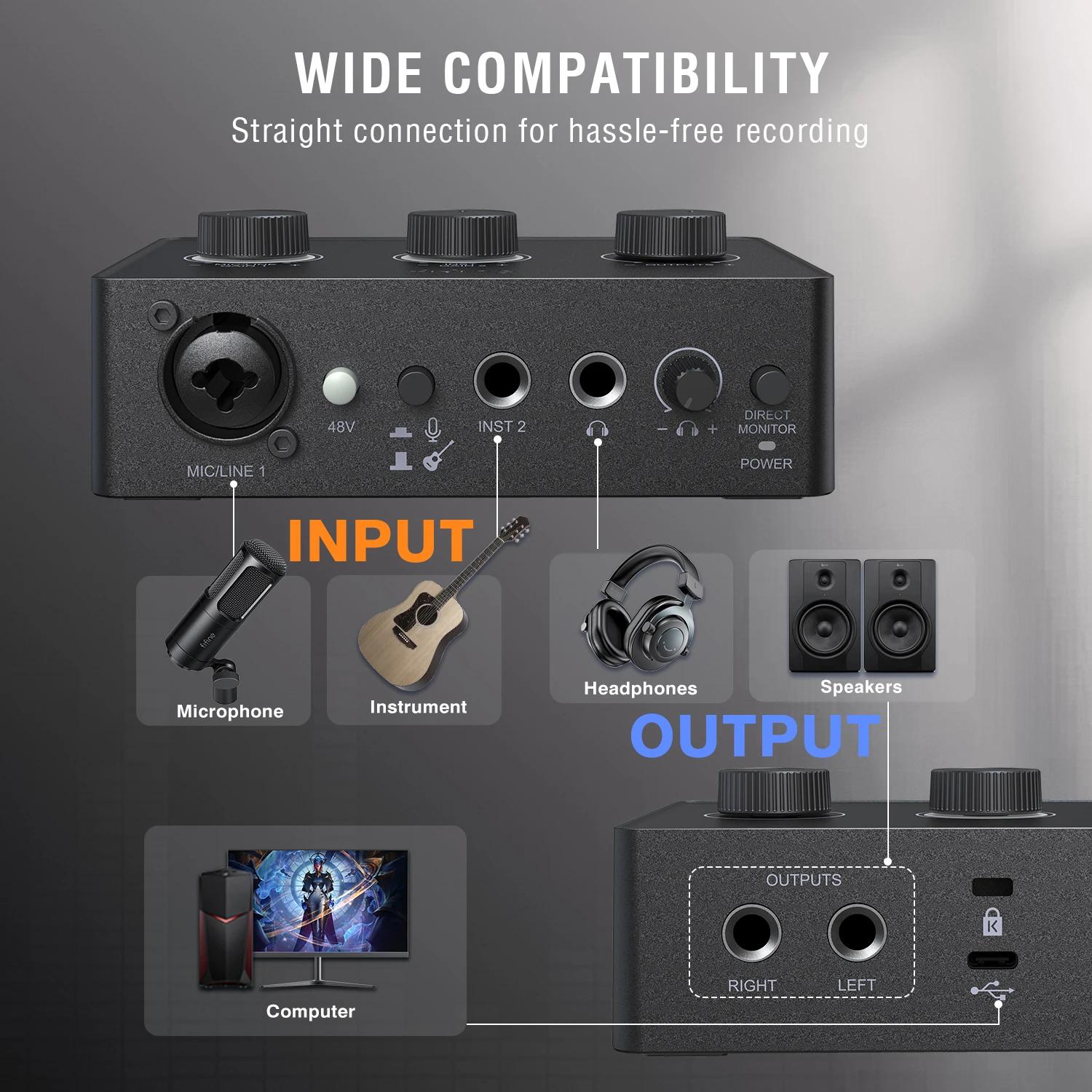 FIFINE-Kit Podcast avec Micro ociamique/Carte Son, Studio Tout-en-un avec Centre Audio pour PC Strea