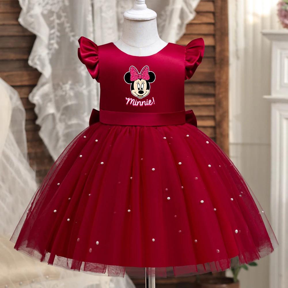 Robe de princesse rouge Mickey Minnie Mouse pour petites filles, Tutu de fête de 1er anniversaire, d