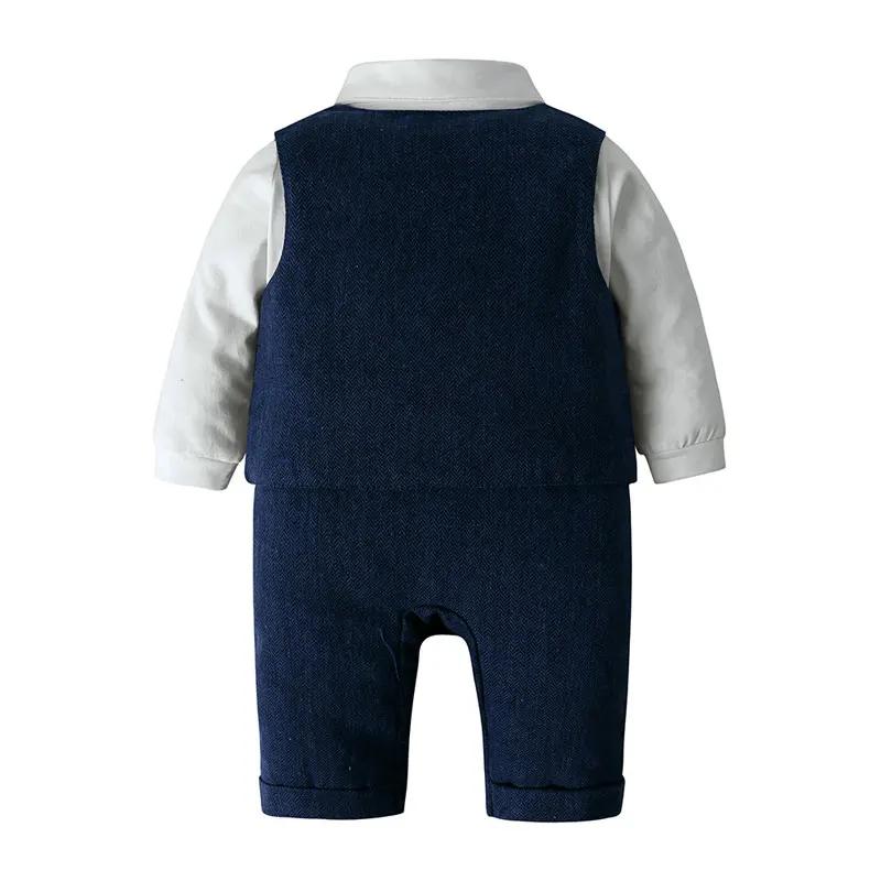 Vêtements de Style anglais pour bébé garçon, en coton, à manches longues, haut et bas, chapeau, gile