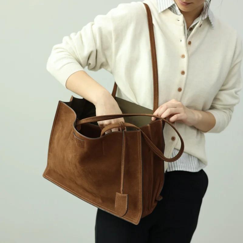 Fourre-tout rétro en cuir véritable pour femmes, sac à bandoulière souple de grande capacité adapté