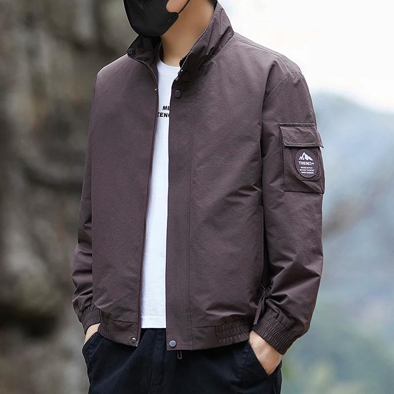 Veste cargo décontractée pour homme à col montant, style combinaison de vol, coupe-vent fin pour le
