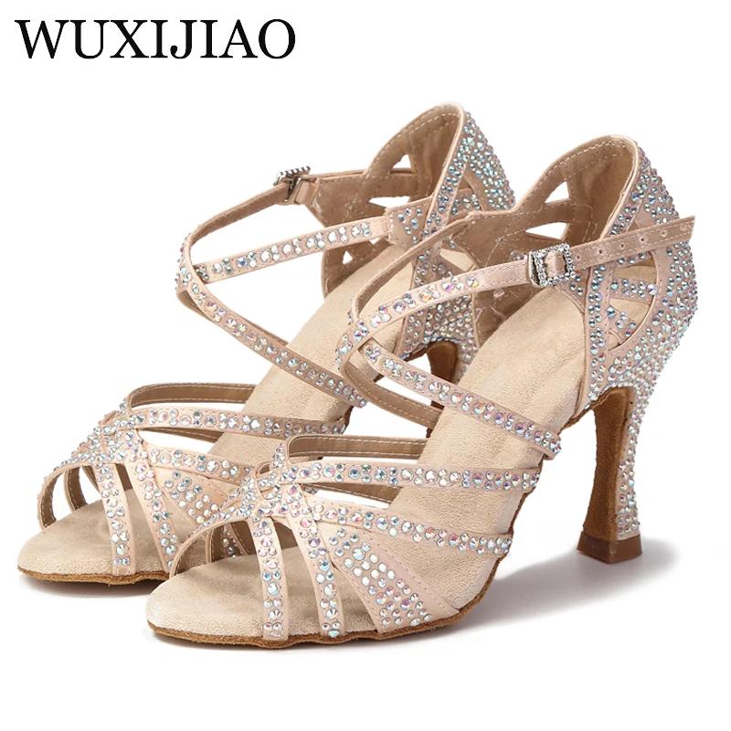 WUXIJIAO femmes chaussures de danse de fête Satin brillant strass fond souple chaussures de danse la