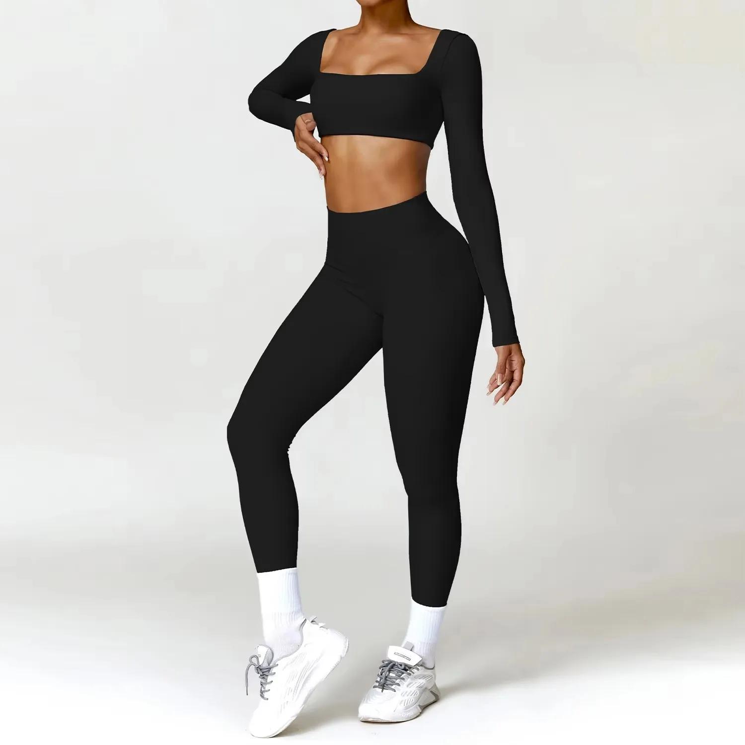 Ensemble sport 2 pièces femme séchage rapide salle gym course yoga T-shirt manches longues