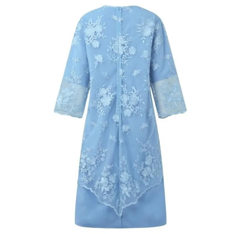 Nouvelle Robe de Soirée Grande Taille pour Femme, Ensemble Deux Pièces avec Broderie en Dentelle de