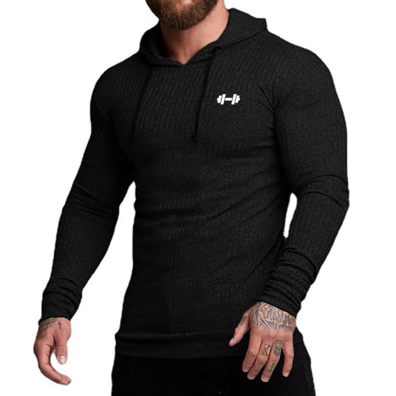 Automne respirant séchage rapide tricoté chemise à capuche hommes Fitness Sport à manches longues à
