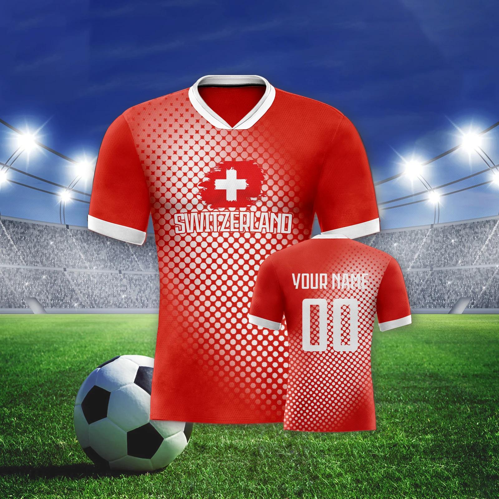 Maillot de Football de Suisse Personnalisé avec Nom et Numéro, Uniforme d'Entraînement pour Jeune Ad