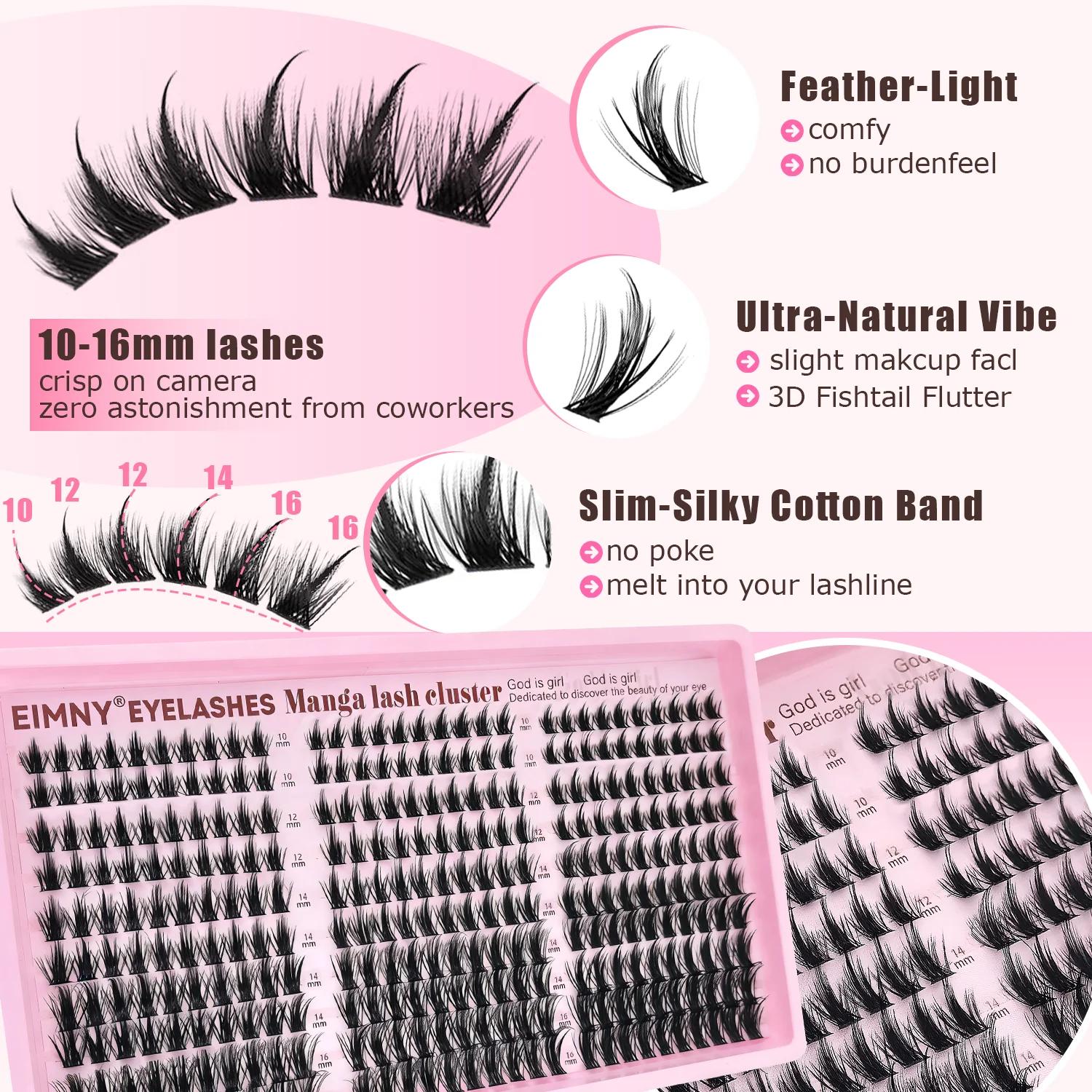 EIMNY 300 PCS Extensions de cils style Little Devil 10-16mm, avec colle, pinces, cotons-tiges, cils