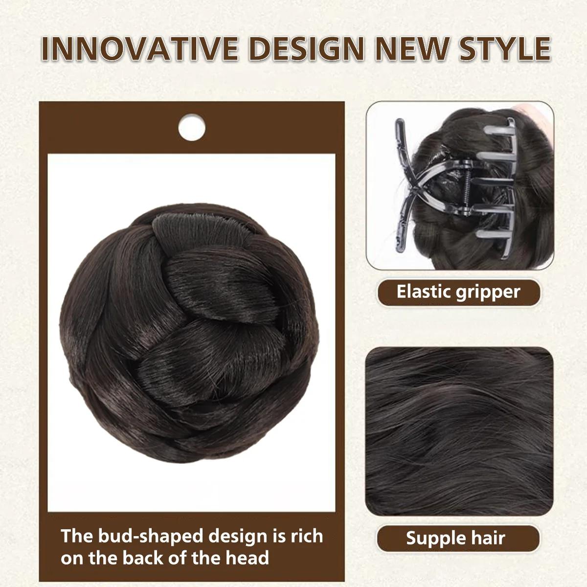 Perruque chignon tressé synthétique pour femme avec pince à cheveux, accessoires capillaires