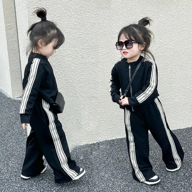 Ensembles décontractés à la mode pour filles, costumes de sport pour enfants, veste à manches longue