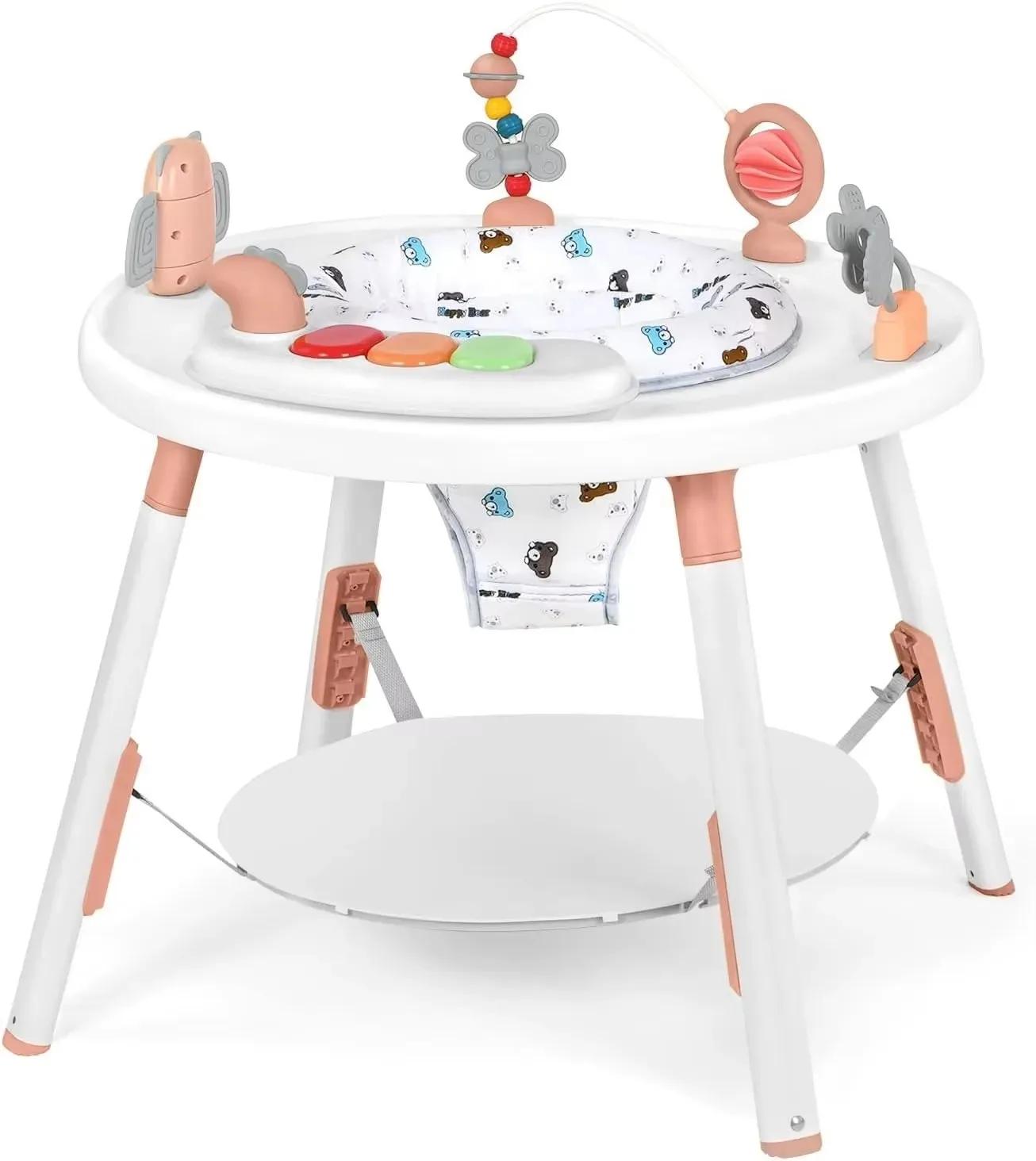 Centre d'activités et table sauteuse 3-en-1 pour bébé avec rotation à 360° ° Siège rotatif et joue