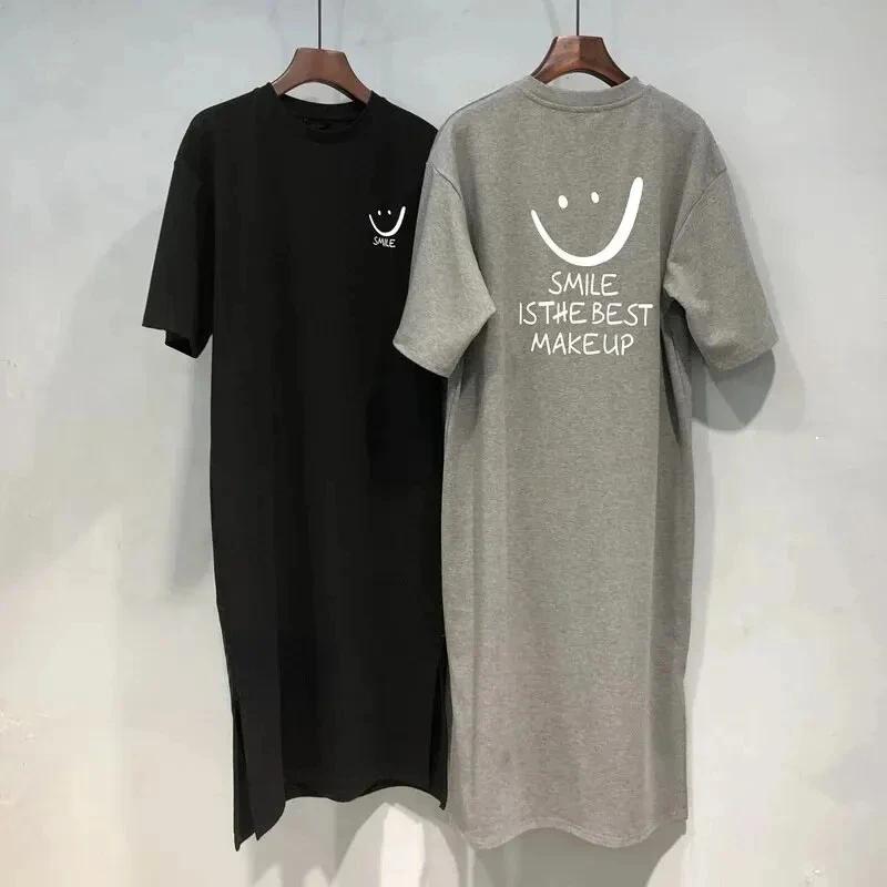 Robe T-shirt à manches courtes pour femmes, ample, mi-longue, au-dessus du genou, nouvelle collectio