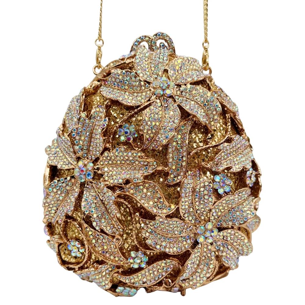 Sac en diamant en forme de trois fleurs, goutte d'eau de luxe de haute qualité, fête de mariage en d
