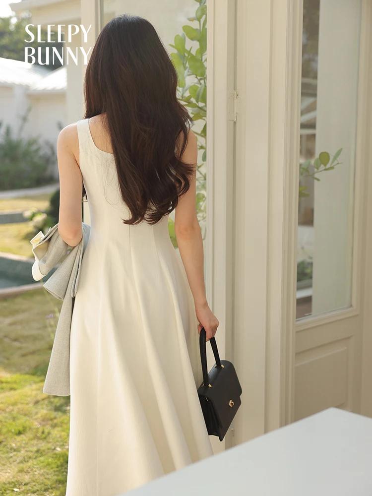 Robe Maxi sans manches pour femmes, Style français, col carré, taille haute, coupe cintrée, élégante