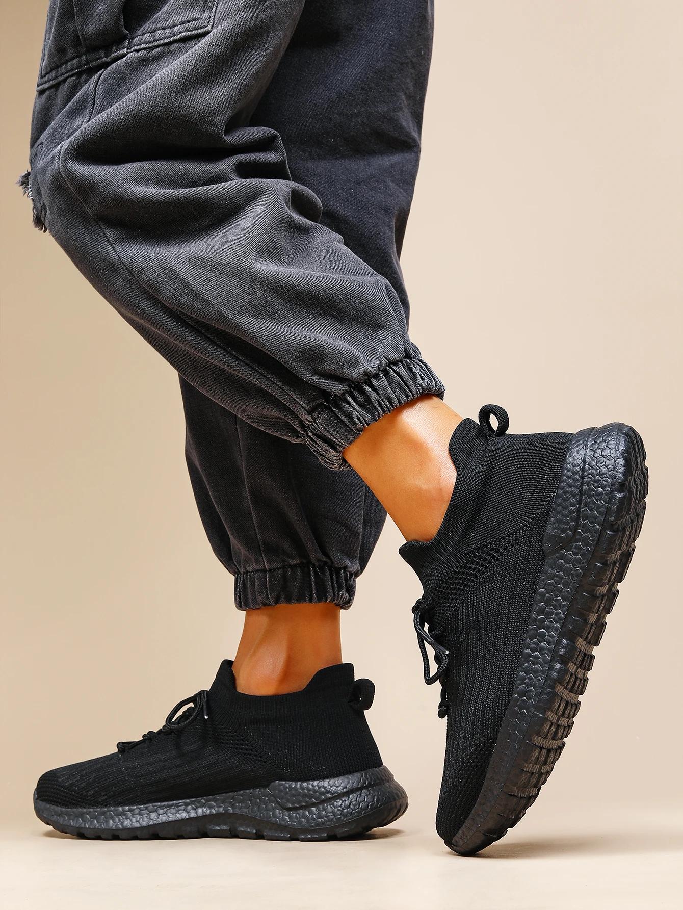 Chaussures course homme maille tissée - Baskets respirantes élastiques été avec chaussettes