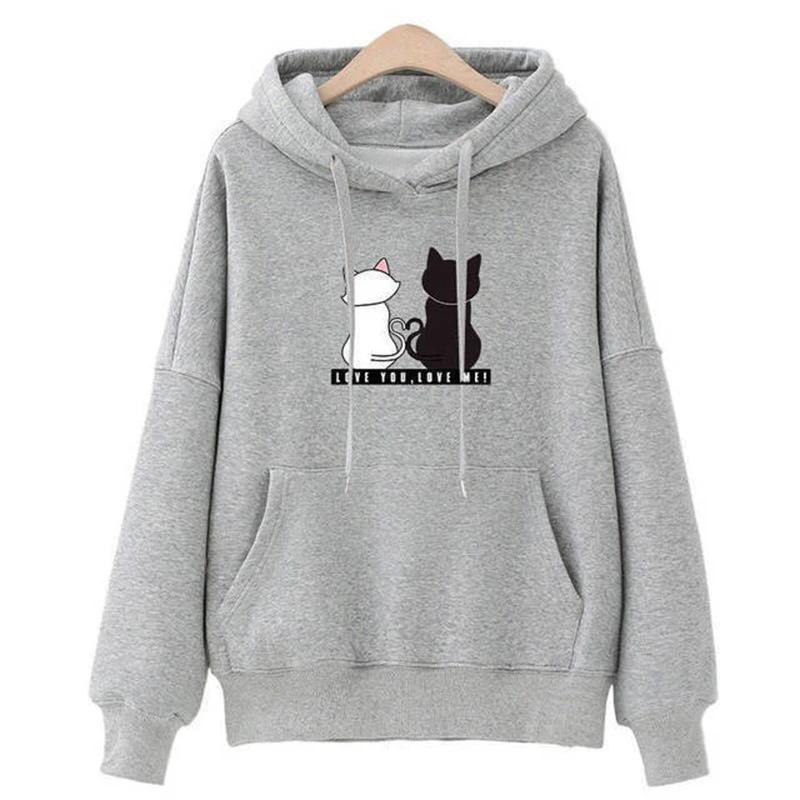Sweat à capuche décontracté pour femmes, sweat-shirt créatif assorti, Streetwear, motif de chat mign