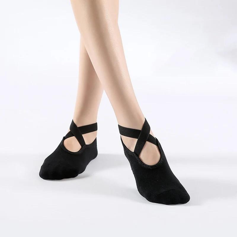 Chaussettes de Yoga antidérapantes avec pansement en coton, dos nu, Pilates, pour femmes, Fitness, B