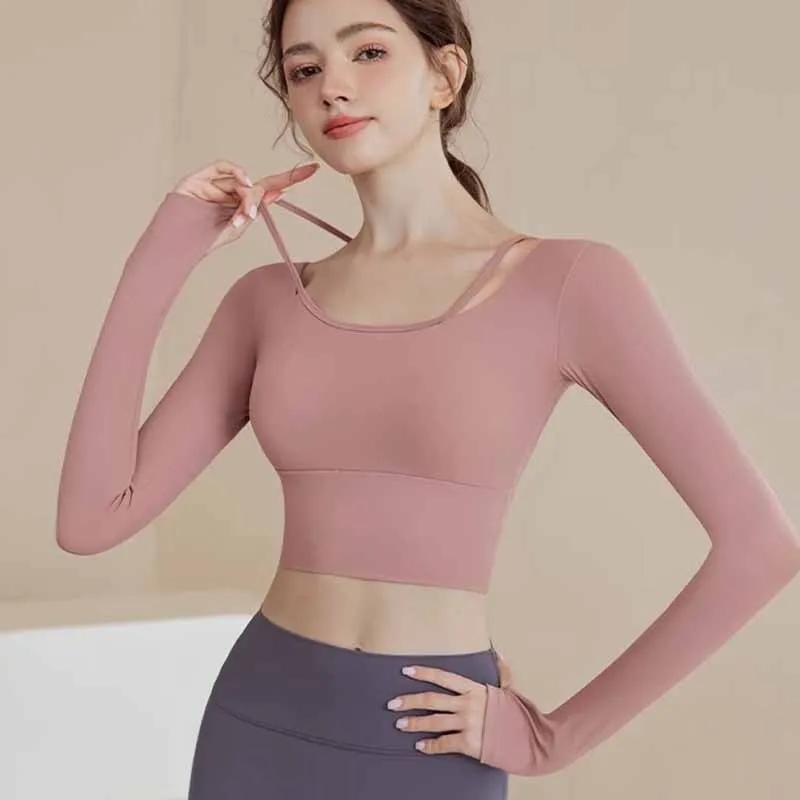 Chemise sport femme manches longues avec soutien intégré - Haut fitness yoga pilates confortable