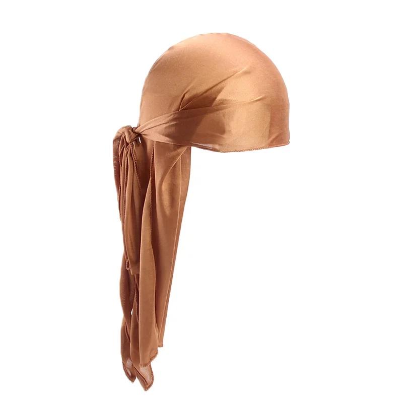 Unisexe longue soyeuse Durag longue queue foulard soyeux musulman Doo chiffon Pirate chapeau Durag c