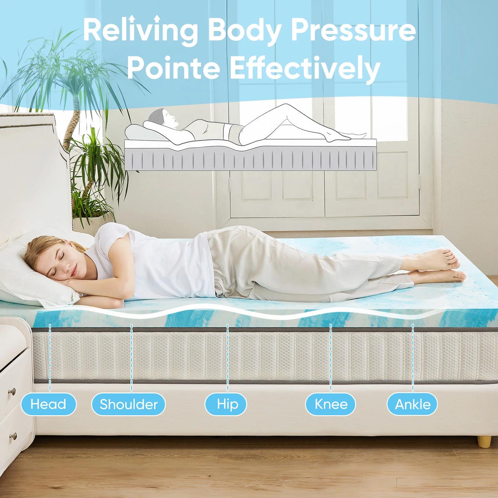 JHK 2-3 pouces Gel mousse à mémoire de forme surmatelas pleine taille matelas de refroidissement dou