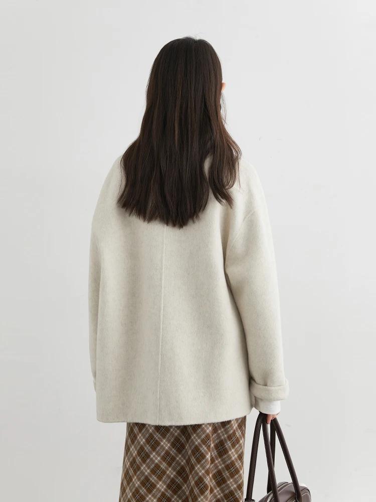 CHIC VEN femmes manteau en laine solide ample simple boutonnage pardessus Double face bureau dames m