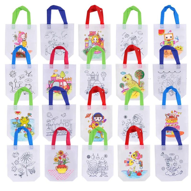 20 pièces bricolage Graffiti sac marqueurs de coloriage peinture à la main sacs Non tissés pour enfa