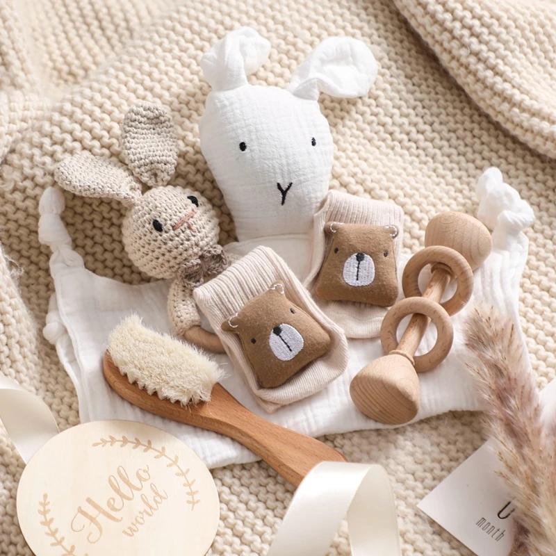 Let's Make-Ensemble de jouets de bain pour bébé, couvertures en coton double face, hochet au crochet