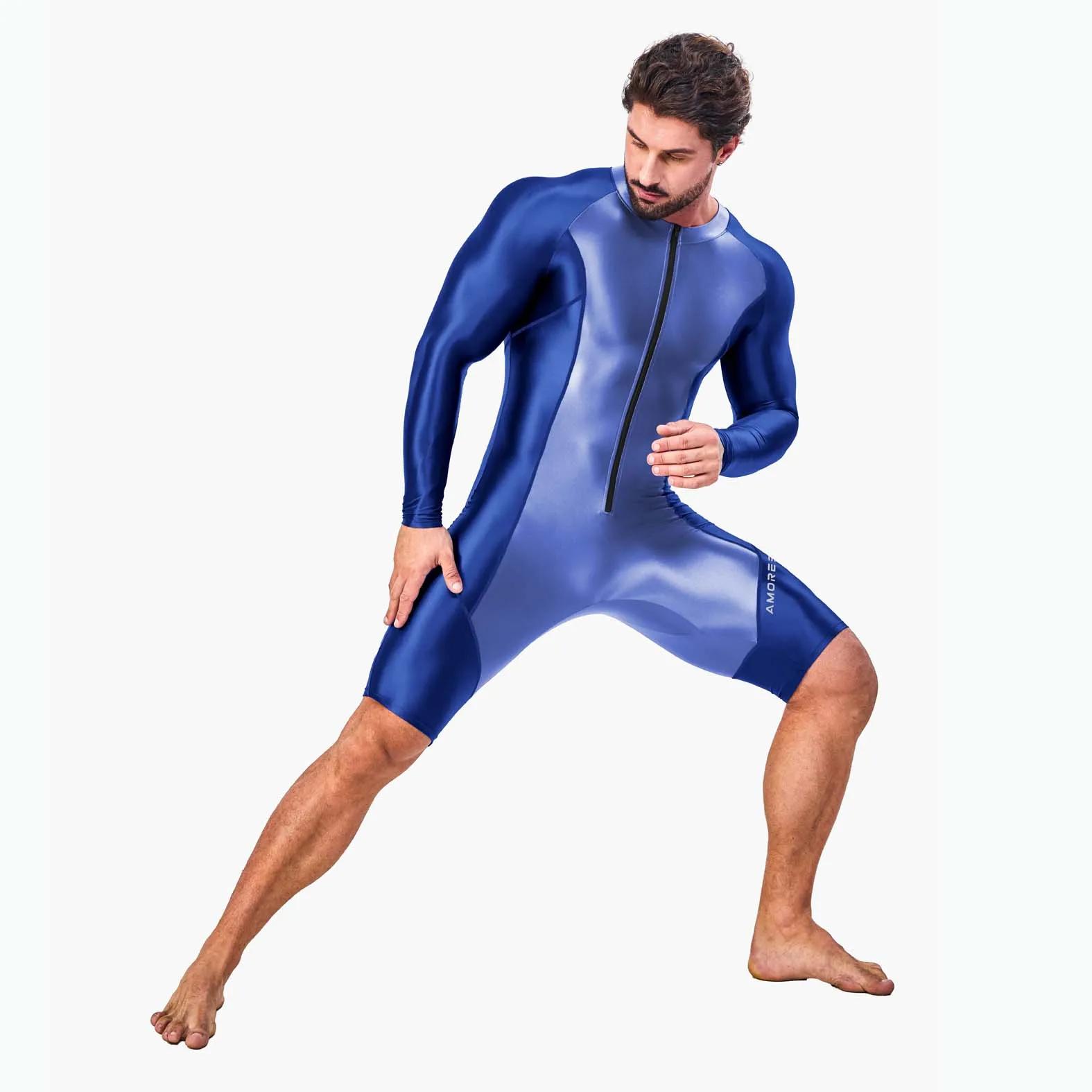 AMORESY série Atticus fermeture éclair sur le devant à manches longues Spandex sport serré couleur b