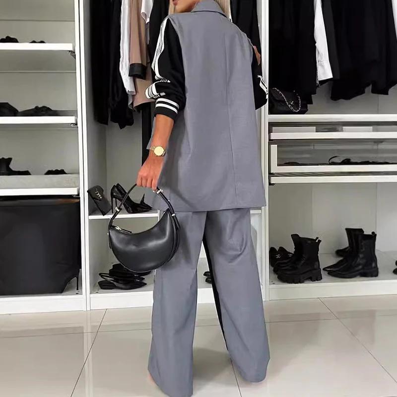 Blazer à Double boutonnage pour femme, tenue de bureau élégante, ample, manches longues, ensemble à