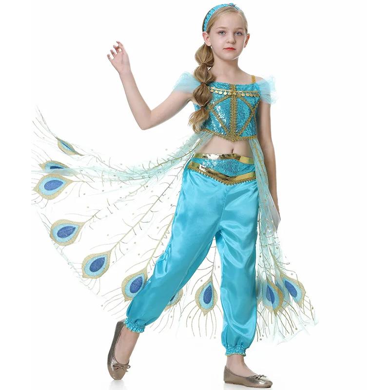 Robe de princesse Jasmine pour filles, lampe magique, Costume de fête d'anniversaire, Cosplay Aladdi