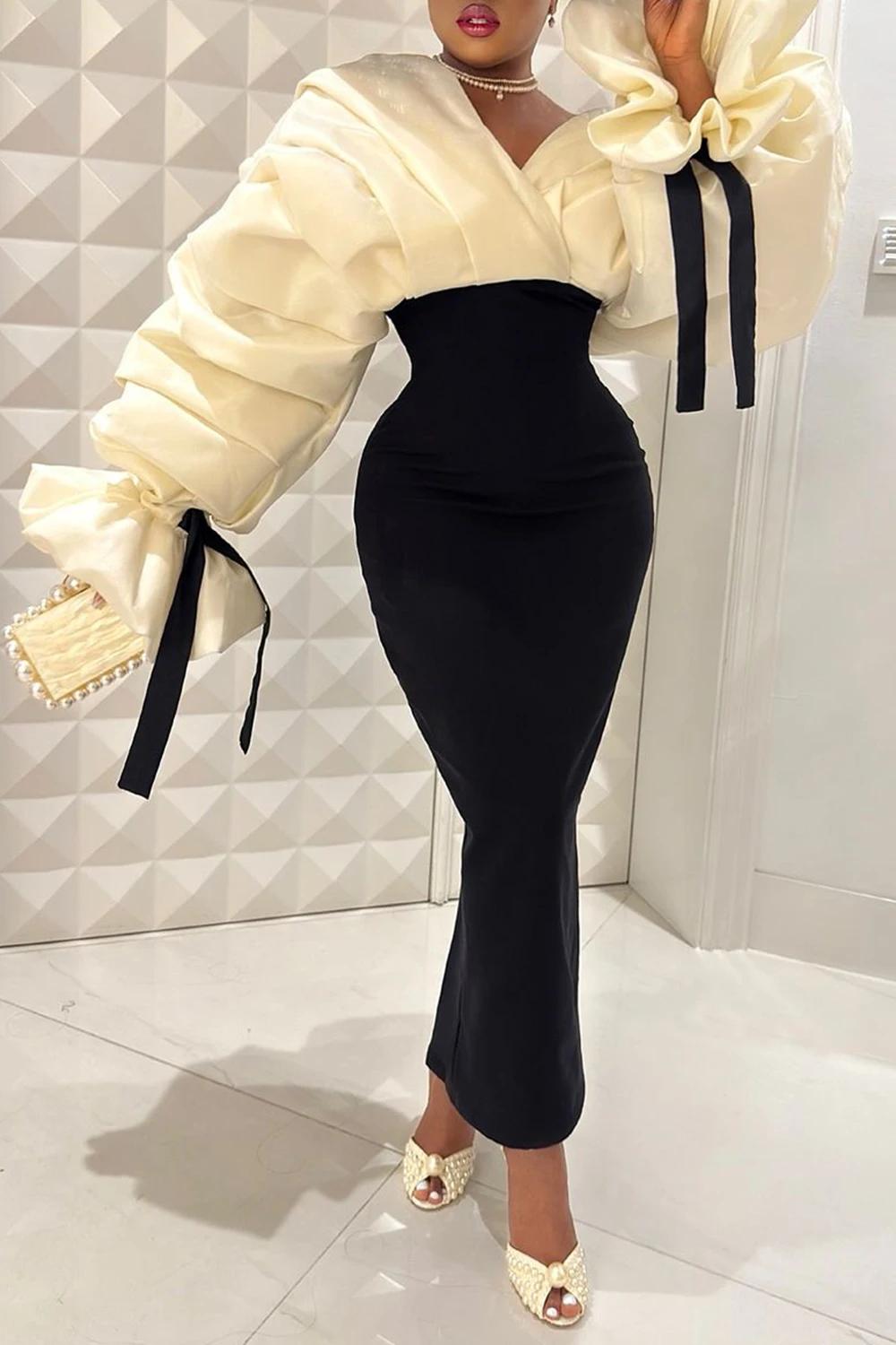 Grande taille formelle noir col portefeuille manches chauve-souris col en V dos nu manches longues p