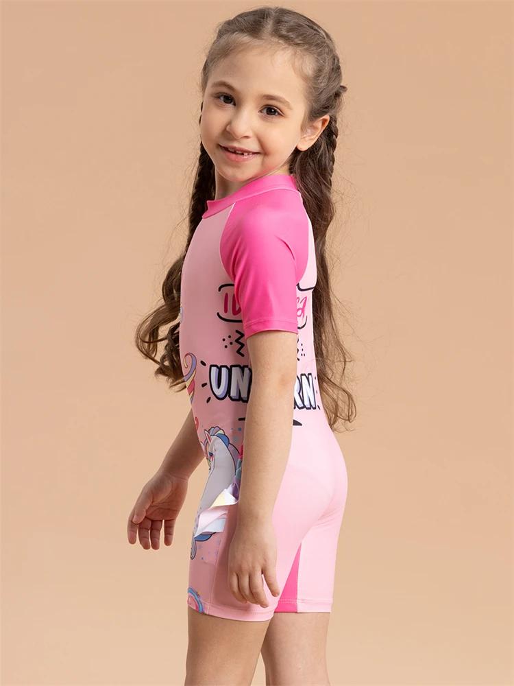 Filles enfants maillot de bain 2026 nouveau arc-en-ciel cheval siamois manches courtes maillots de b