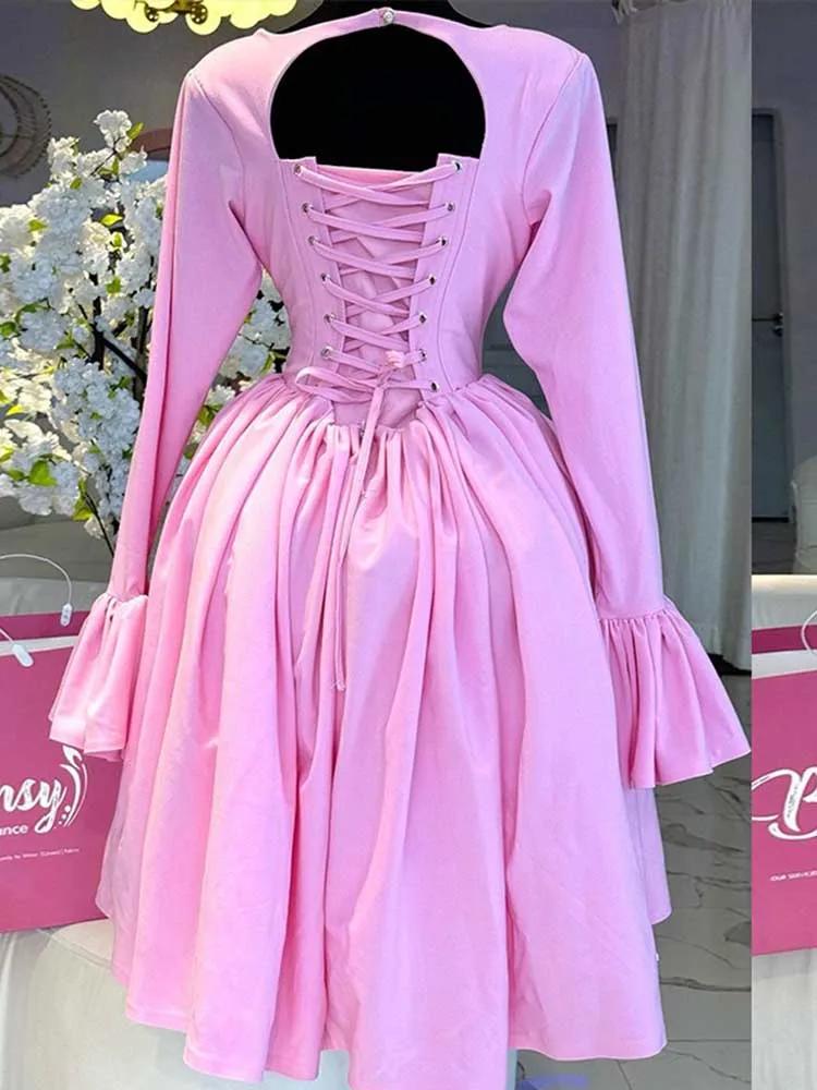 Robe de printemps Sexy pour femmes, Vintage, Corset, avec manches, élégante, dos nu, romantique, ros