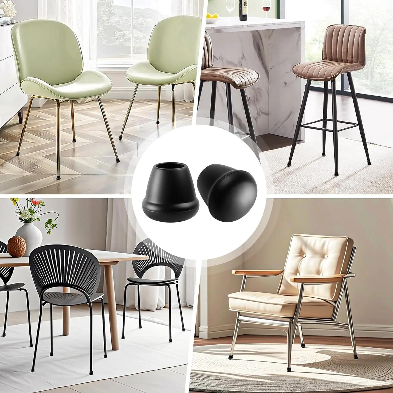 Protecteurs de sol pour pieds de chaise noirs de 0.75 pouces, couvre-pieds en Silicone pour meubles