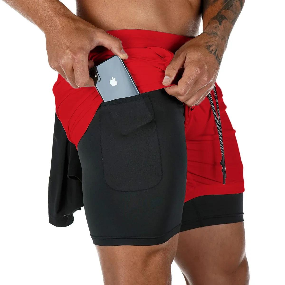 Short de Fitness Double couche pour hommes, short de sport 2 en 1, séchage rapide, entraînement, Jog