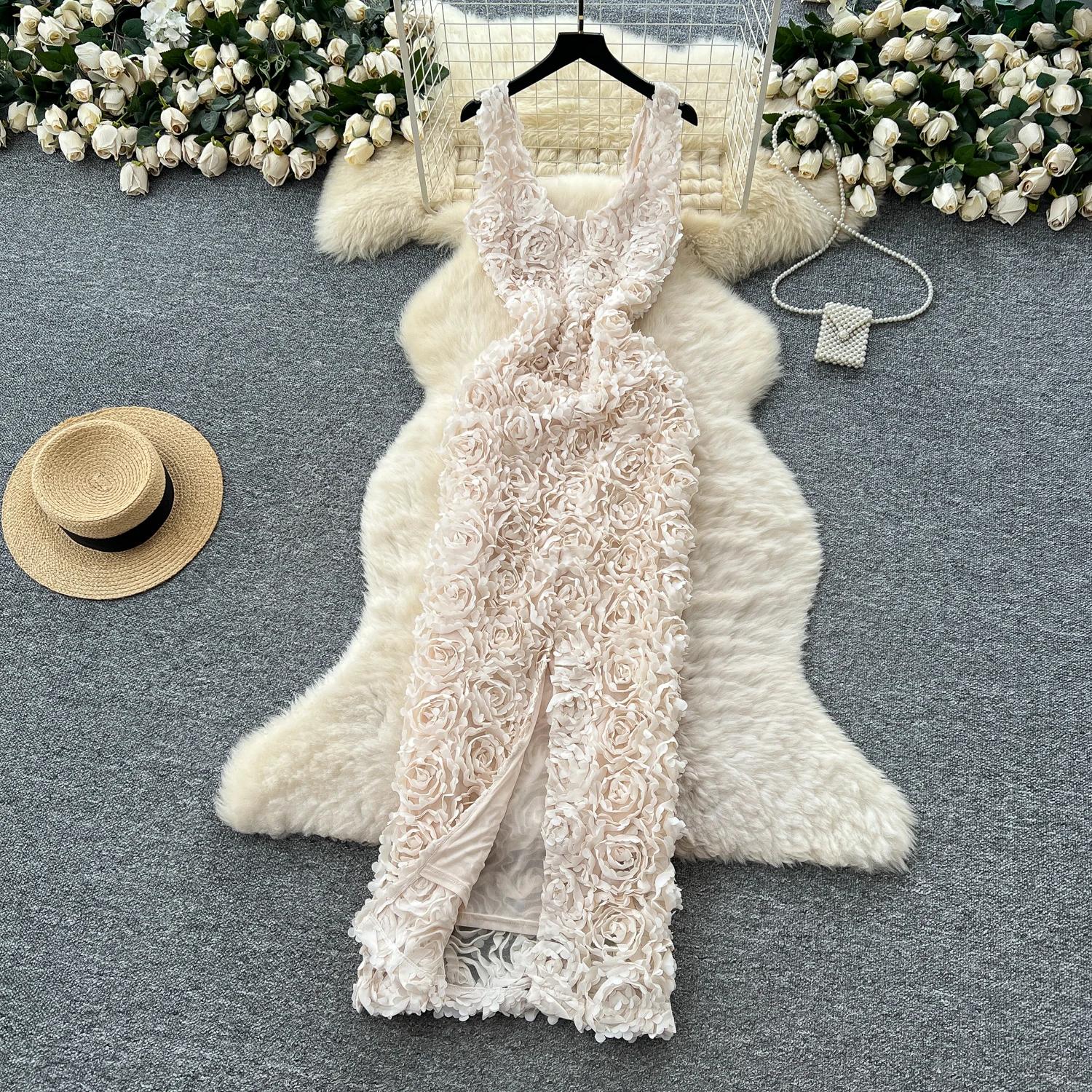 Sexy tridimensionnel Vintage mode coréenne soirée longue robe crayon robe ceremonie robes femmes vêt