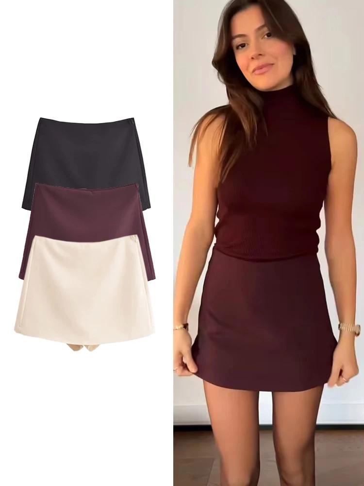 TFMLN nouveau printemps femmes solide jupe mode casual côté fermeture éclair Mini Shorts jupes Vinta